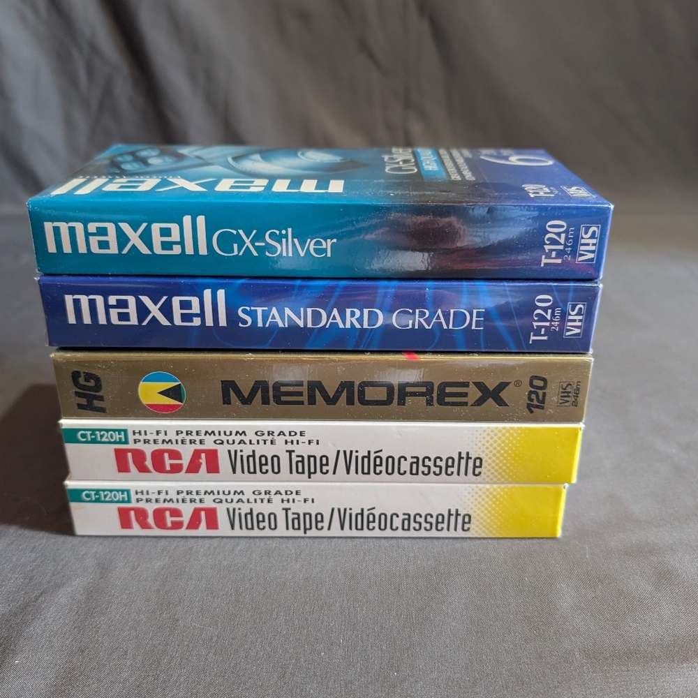 5 VHS Blank Video Cassette Tapes Maxell RCA Memorex New Sealed